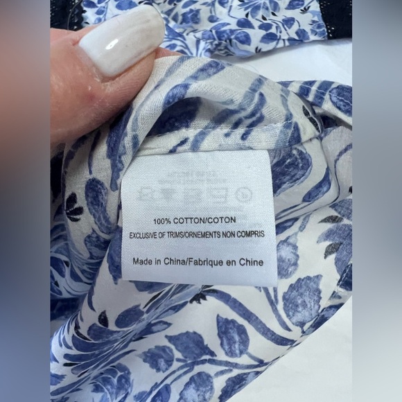 Tory Burch | Tunic Floral Blouse SZ 4 Blue Print Tie Tassel Front Cotton - Picture 7 of 11